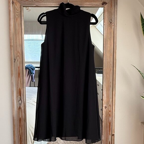 Mock Neck Chiffon Trapeze Dress - Picture 1 of 11